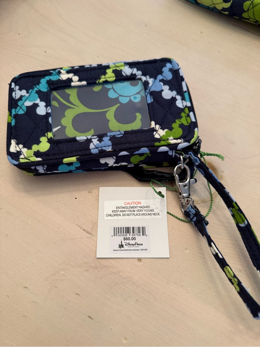 Quilted Floral Wristlet ID Case - Blue Green Floral Disney